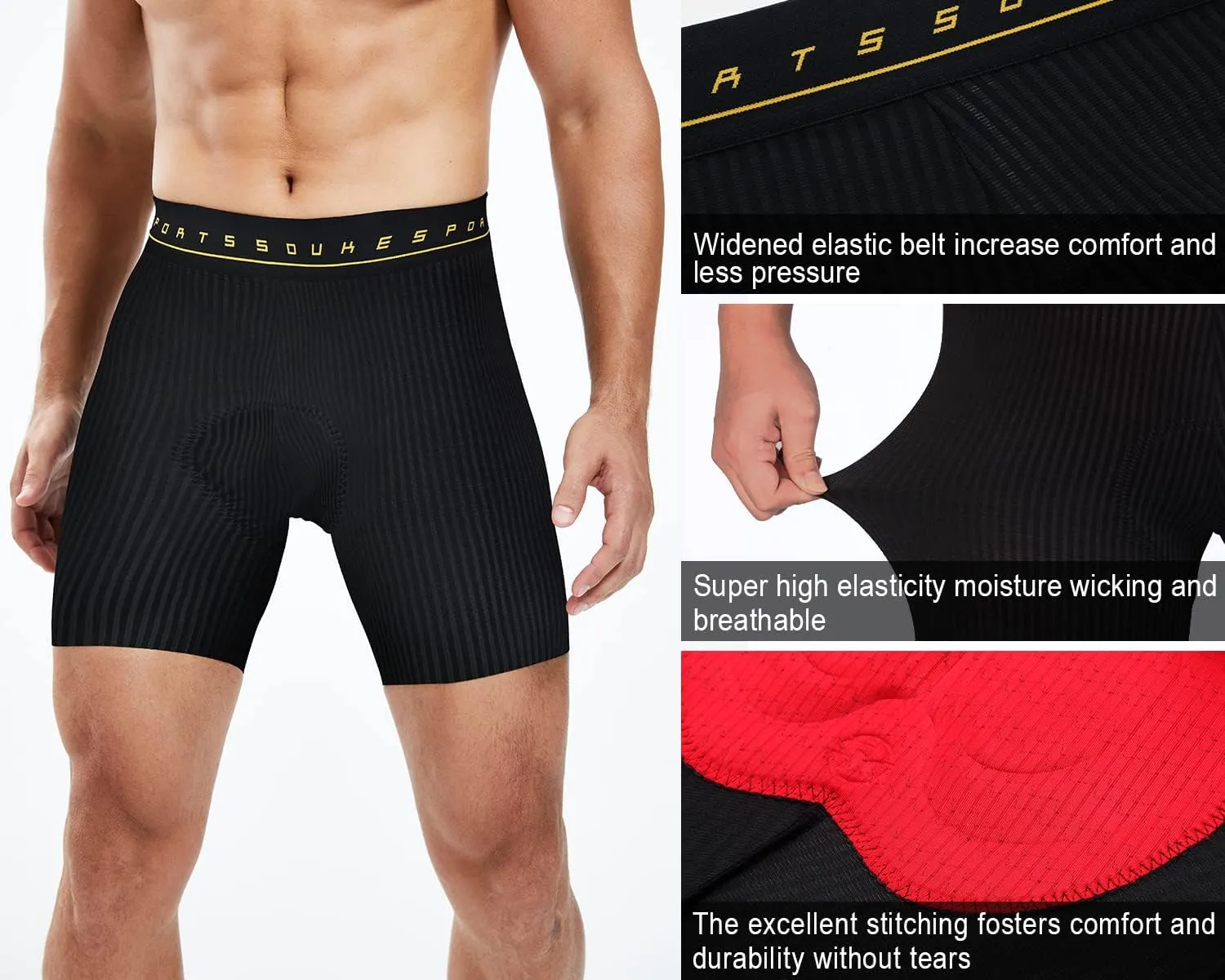 Souke Sports Bike Shorts for Men Padded Men's Cycling Underwear Biking Bicycle Undershorts with Anti-Slip Leg Grips