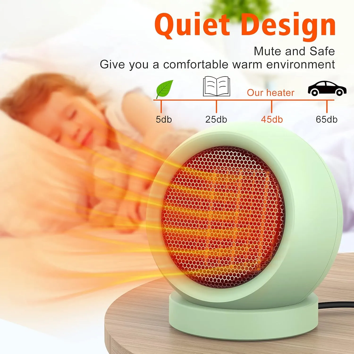Space Heater,PTC Ceramic Electric Desktop Heater High Output Fan for Home Bedroom Office Desk Indoor Use(Green)