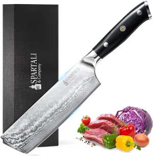 Spartali & Company 7-Inch Damascus Nakiri Knife - Razor-Sharp Kitchen Knife with G10 Handle - 67-Layer Damascus Steel - Perfect for Slicing, Chopping & Dicing - Premium Gift Box Included.