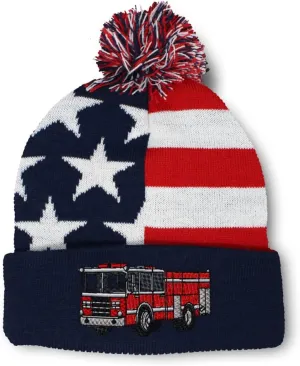 Speedy Pros Pom Pom Beanies for Women Fire Engine Truck A Embroidery Skull Cap Winter Hats for Men Acrylic 1 Size