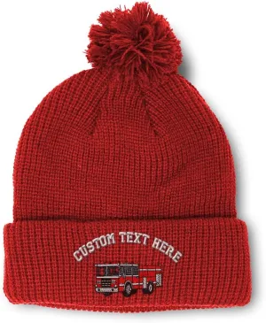 Speedy Pros Pom Pom Beanies for Women Fire Engine Truck A Embroidery Skull Cap Winter Hats for Men Acrylic 1 Size