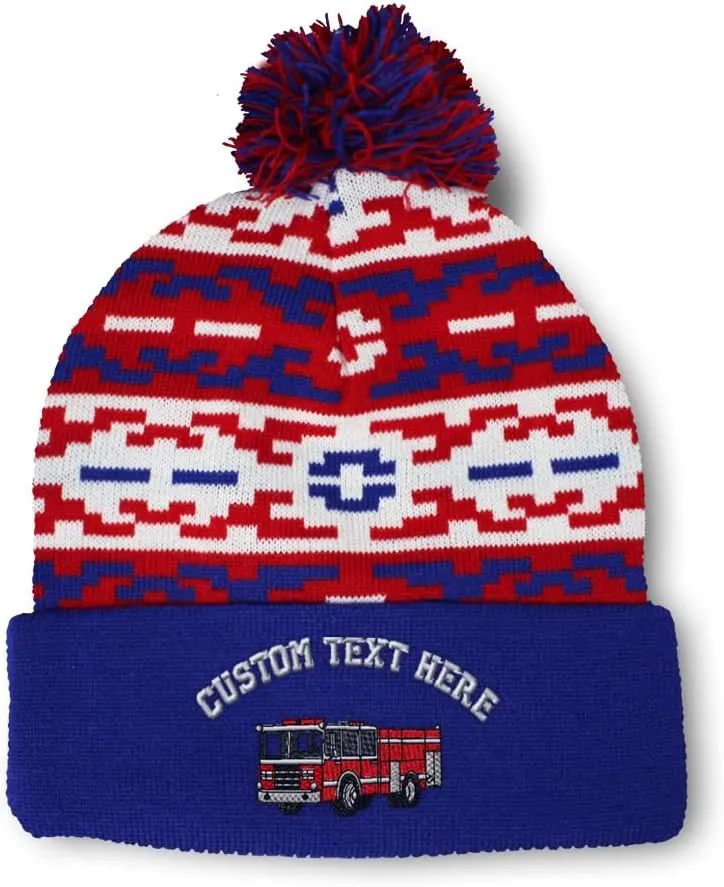 Speedy Pros Pom Pom Beanies for Women Fire Engine Truck A Embroidery Skull Cap Winter Hats for Men Acrylic 1 Size