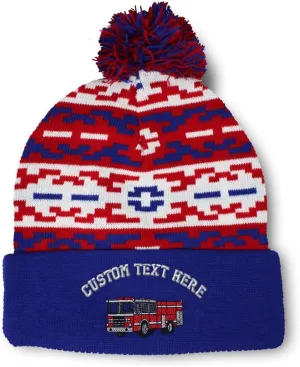 Speedy Pros Pom Pom Beanies for Women Fire Engine Truck A Embroidery Skull Cap Winter Hats for Men Acrylic 1 Size