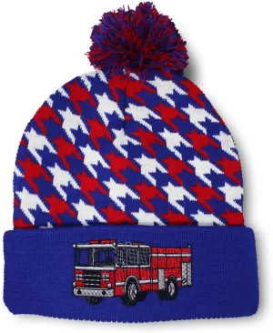 Speedy Pros Pom Pom Beanies for Women Fire Engine Truck A Embroidery Skull Cap Winter Hats for Men Acrylic 1 Size