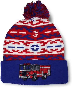 Speedy Pros Pom Pom Beanies for Women Fire Engine Truck A Embroidery Skull Cap Winter Hats for Men Acrylic 1 Size