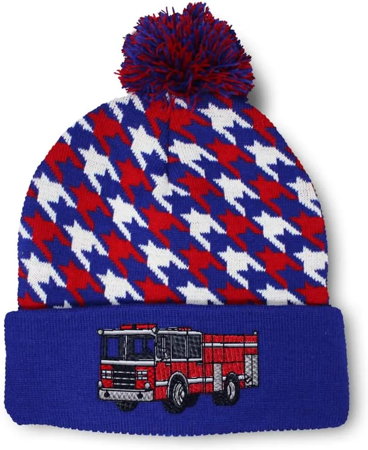 Speedy Pros Pom Pom Beanies for Women Fire Engine Truck A Embroidery Skull Cap Winter Hats for Men Acrylic 1 Size