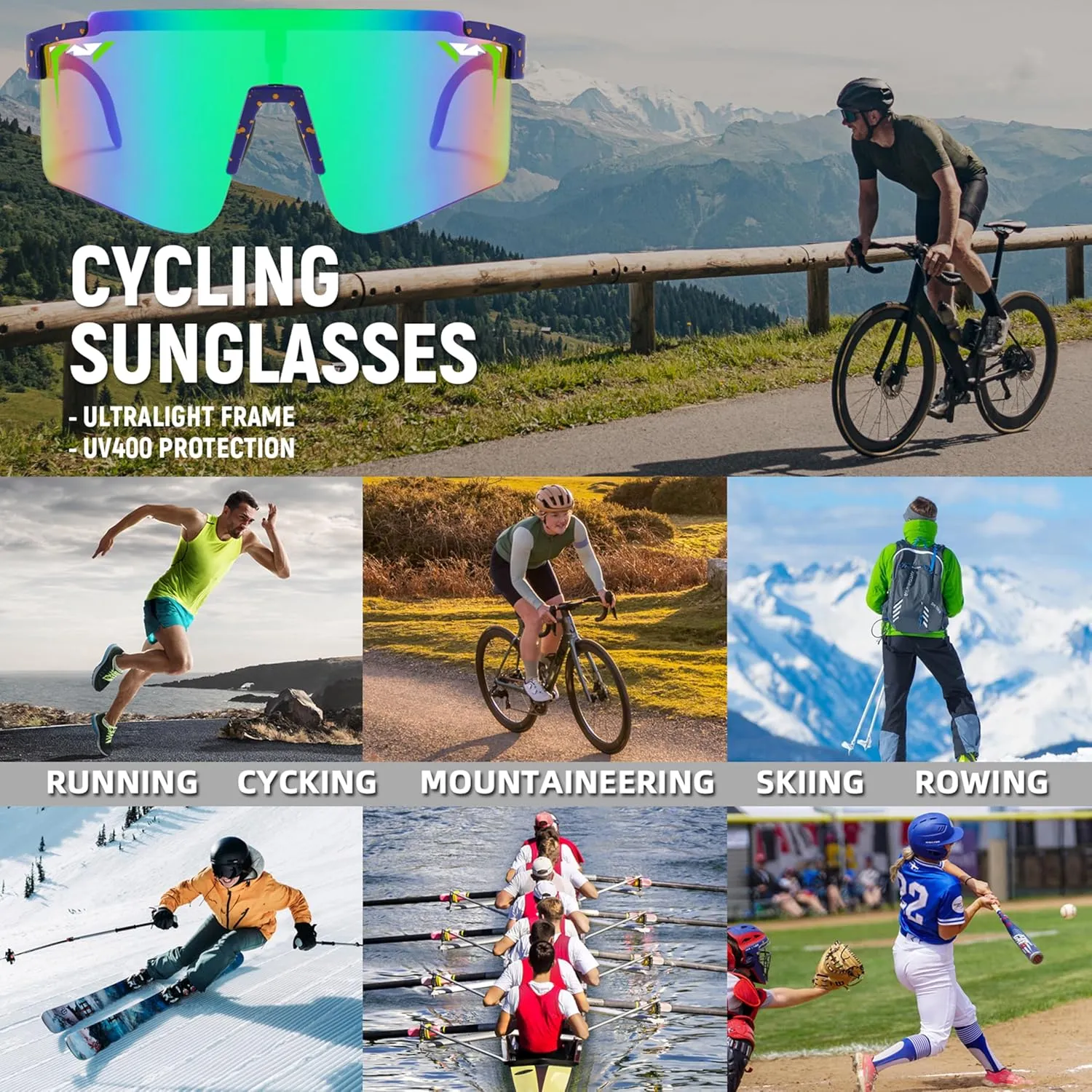 Sports Sunglasses for Men Women,Youth &Kids Baseball Glasses,Cycling Running Vipers Style Sunglasses UV Protection