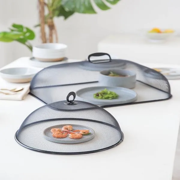 Stainless Steel Round Mesh Food Cover Picnic Barbecue Party Home Fly Mosquito Tent - Black