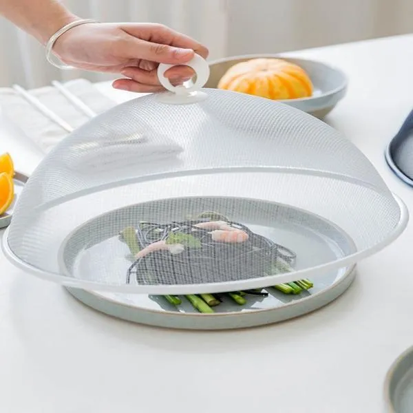 Stainless Steel Round Mesh Food Cover Picnic Barbecue Party Home Fly Mosquito Tent - Black