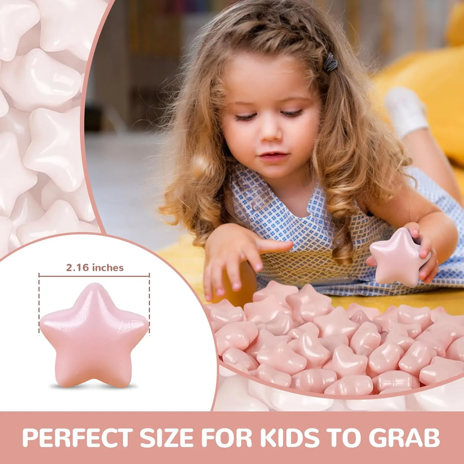 Star ball pit balls 100 Phthalate Free BPA Free Crush Proof 2.16 Inches Star Shape for Pastel Plastic Balls for Ball Pit Ideal Gift for Toddlers Babies Kids Pool Water Toys Play Tent, Pearl Pink