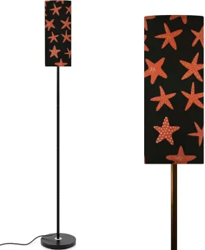 Starfish Seamless Pattern Black Silhouette Atlantic Star Marine Animal Modern Floor Lamp Minimalist Standing Lamps for Living Room LED Corner Lamp Remote Control Metal Pole Lamp for Bedroom, Reading