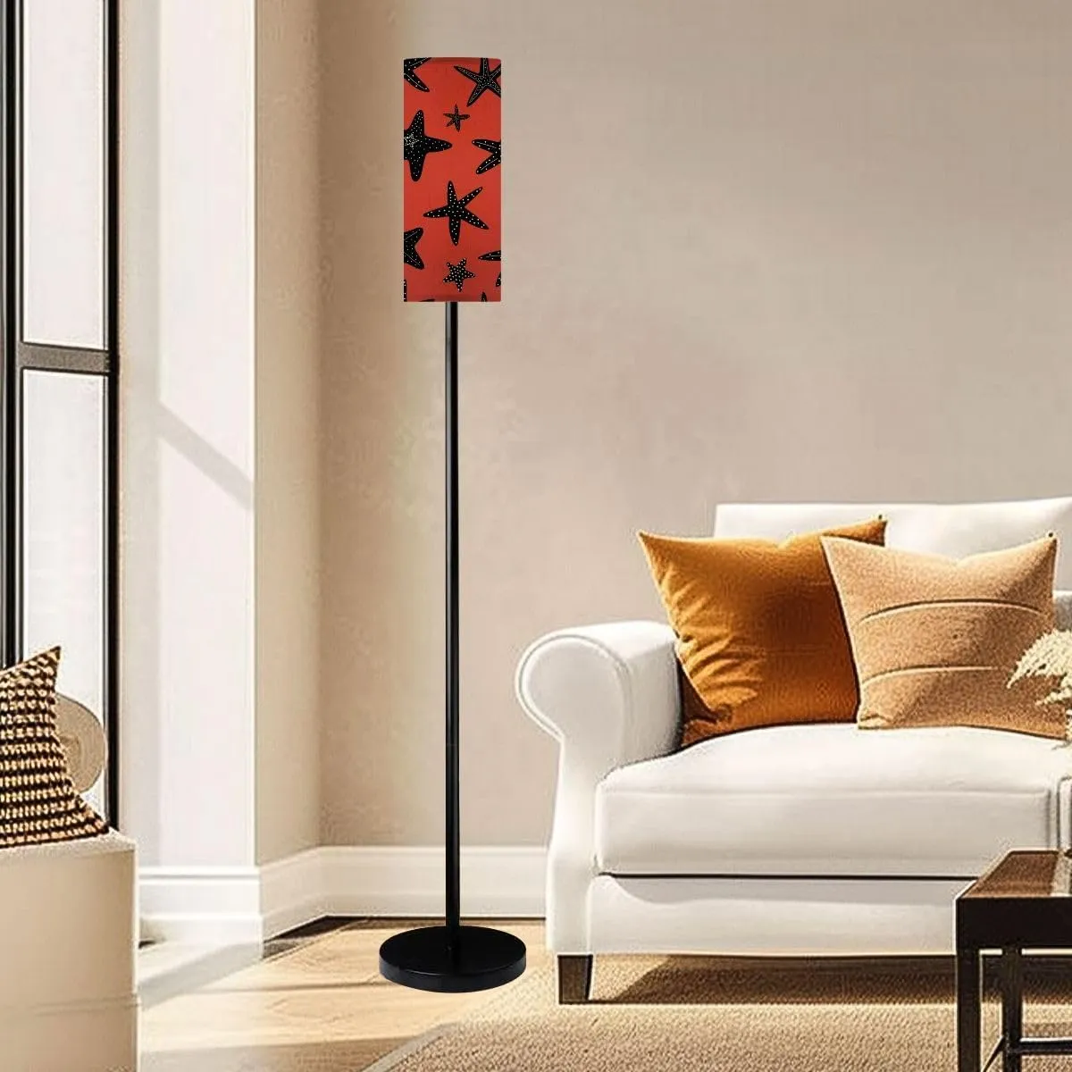 Starfish Seamless Pattern Black Silhouette Atlantic Star Marine Animal Modern Floor Lamp Minimalist Standing Lamps for Living Room LED Corner Lamp Remote Control Metal Pole Lamp for Bedroom, Reading