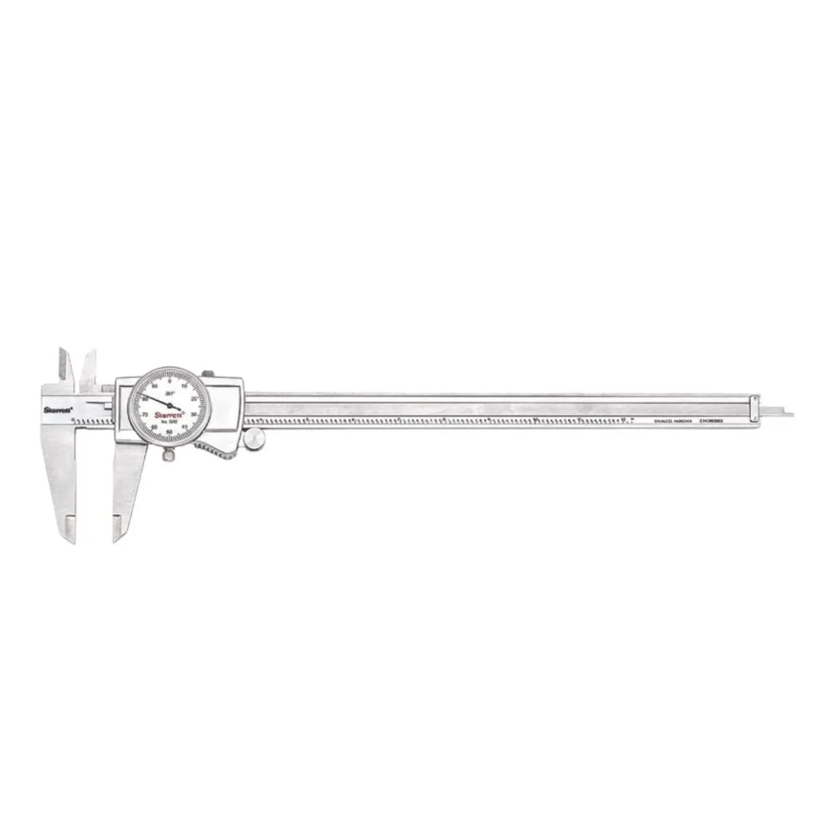 Starrett Dial Caliper with Adjustable Bezel and Fitted Case - White Face, 0-12" Range, -0.001" Accuracy, .001" Graduation - 3202-12