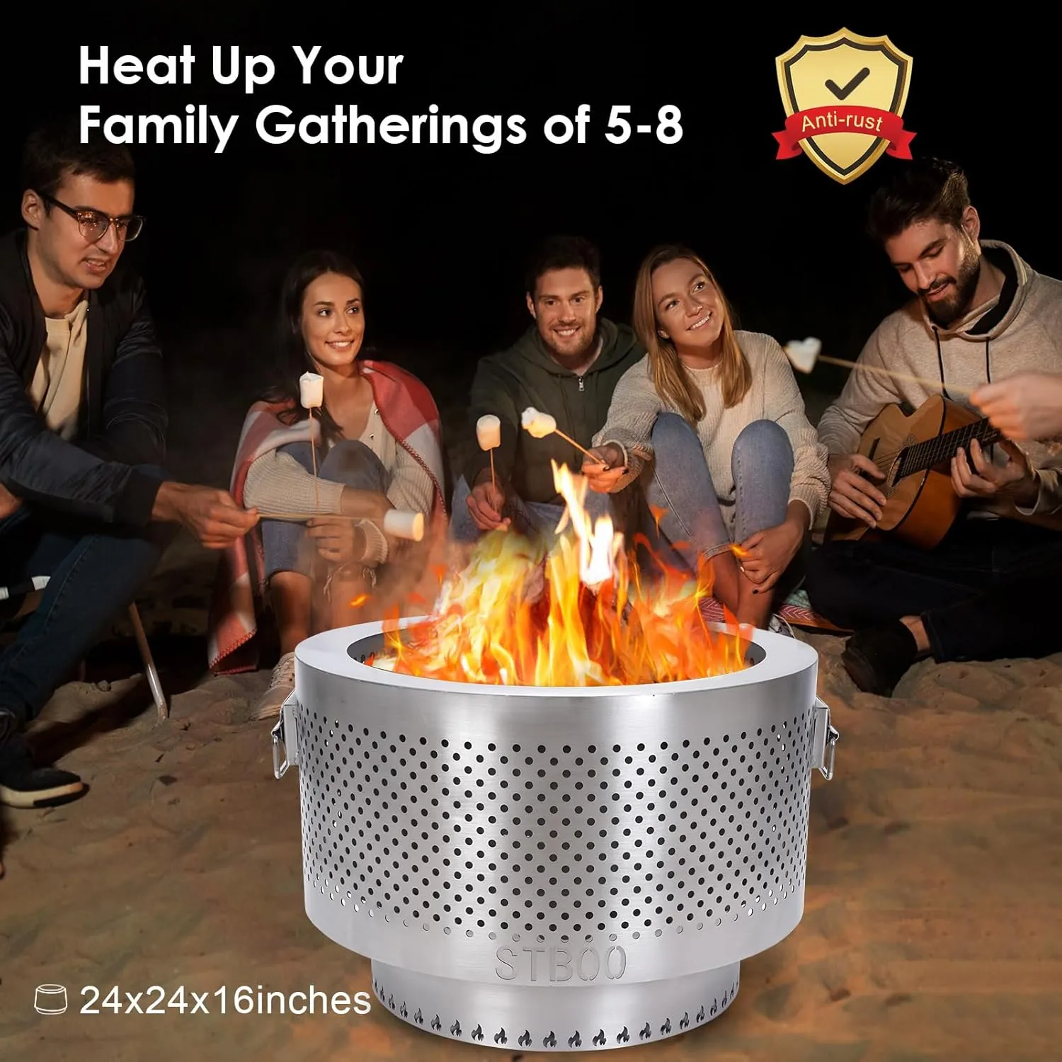 STBoo 20Inch Large Firepit - Fire Pits for Outside with Portable Carrying Storage, Outdoor Fireplace for Camping Picnic Backyard Beach,Stainless, L