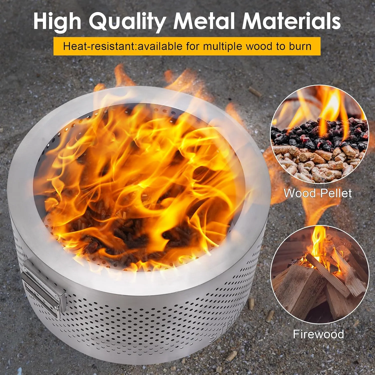 STBoo 20Inch Large Firepit - Fire Pits for Outside with Portable Carrying Storage, Outdoor Fireplace for Camping Picnic Backyard Beach,Stainless, L