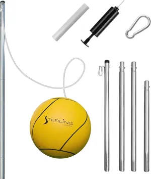 STERLING Sports Compact Tetherball Set for Outdoor Backyard with Ball and Rope Set, 9' Metal Pole, Air Pump Included