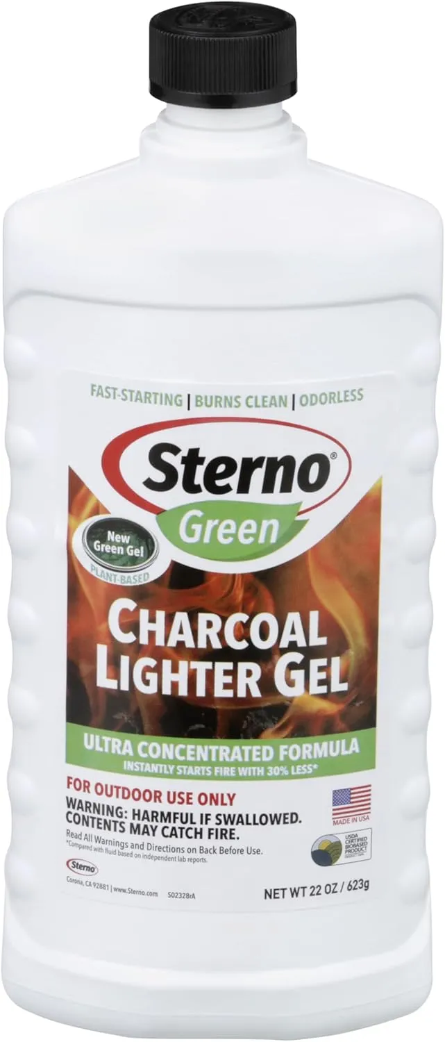 Sterno Fire Starter Fuel Gel Green Charcoal Lighter Fluid - Concentrated Ethanol Fuel for BBQ or Fireplace - All-Weather Burner for Indoor & Outdoor Use - 22 Oz Each, Pack of 6 Bottles