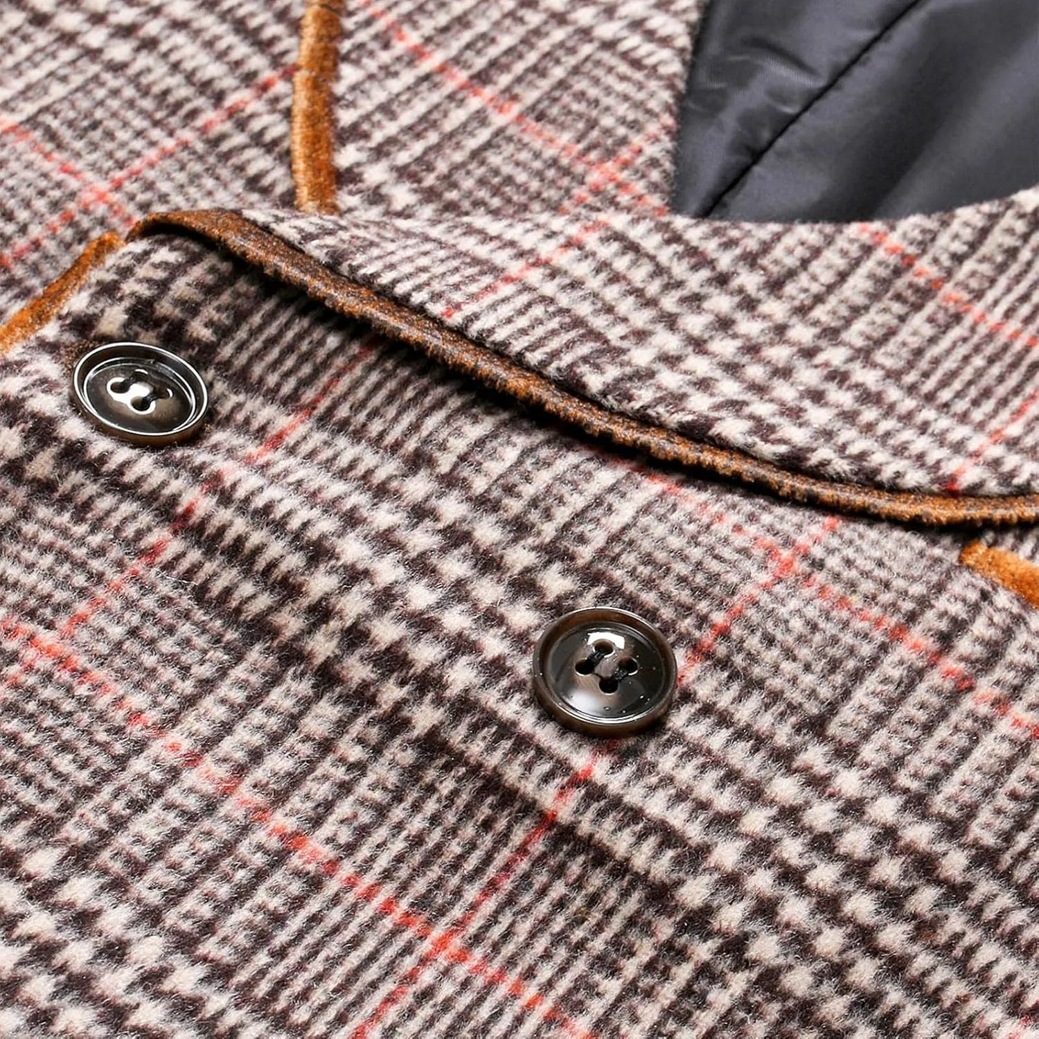 Stoota Mens Casual Suede Vest Jacket, Retro Double-Breasted Suit Vest, Classic Plaid Stripe Lapel Collar Dress Waistcoat