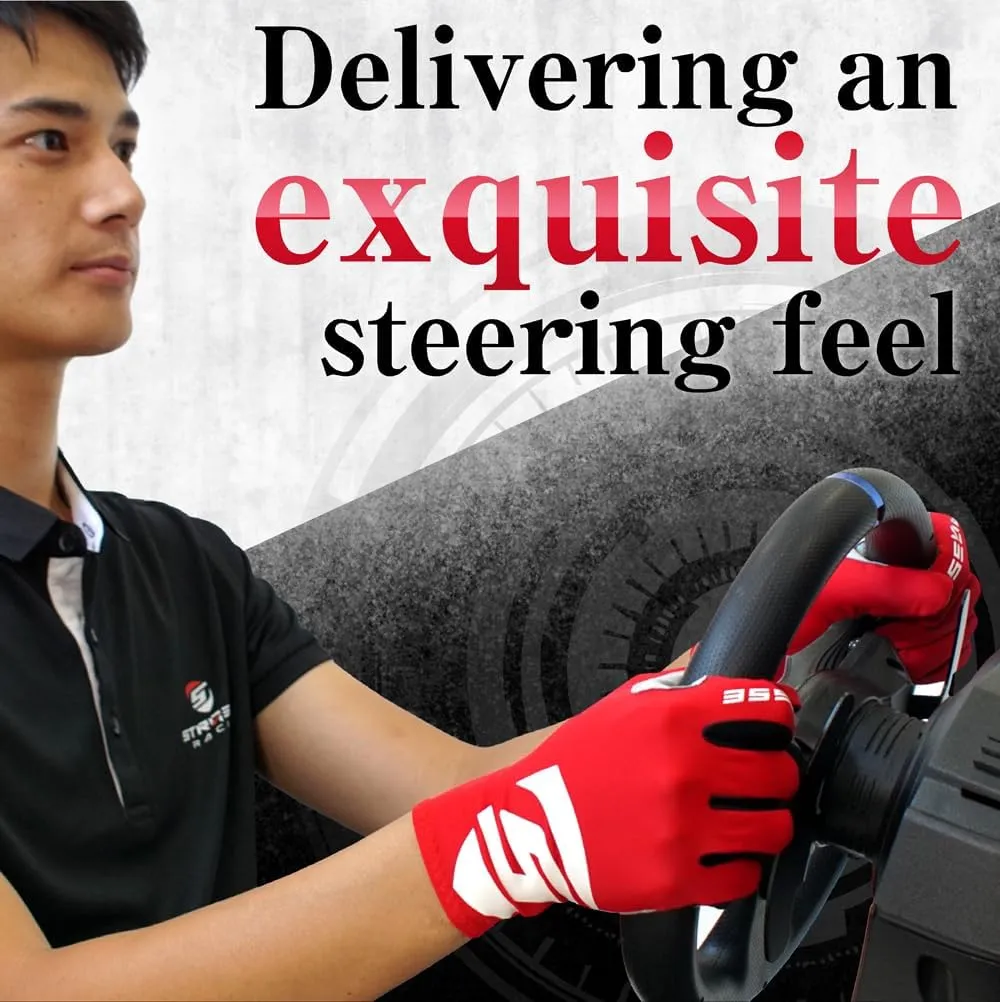 STRASSE Racing Gloves for Simulator Racing, Driving, Steering Wheel Controller. Lightweight, Stretch Fit, Ventilated, Padded Palm red XL