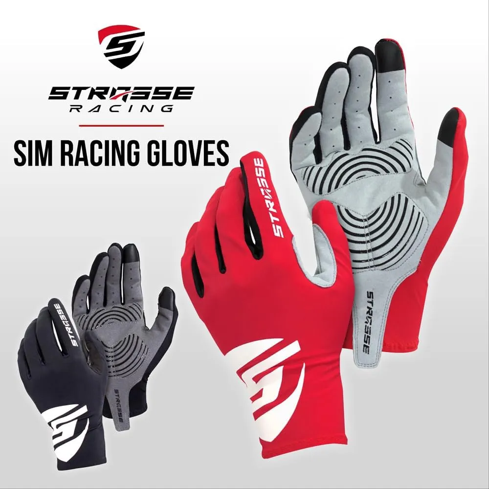 STRASSE Racing Gloves for Simulator Racing, Driving, Steering Wheel Controller. Lightweight, Stretch Fit, Ventilated, Padded Palm red XL