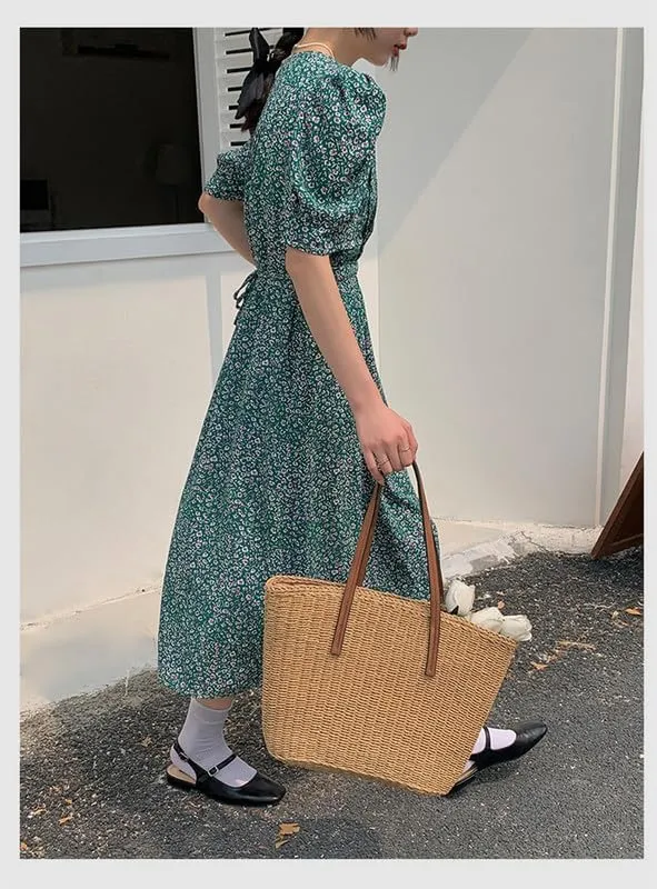 Straw Tote Handbag Summer Beach Straw Purse for Women Woven Bucket Bag Casual Large Capacity Shoulder Handbags Brown