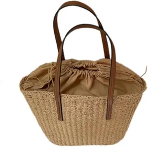 Straw Tote Handbag Summer Beach Straw Purse for Women Woven Bucket Bag Casual Large Capacity Shoulder Handbags Brown