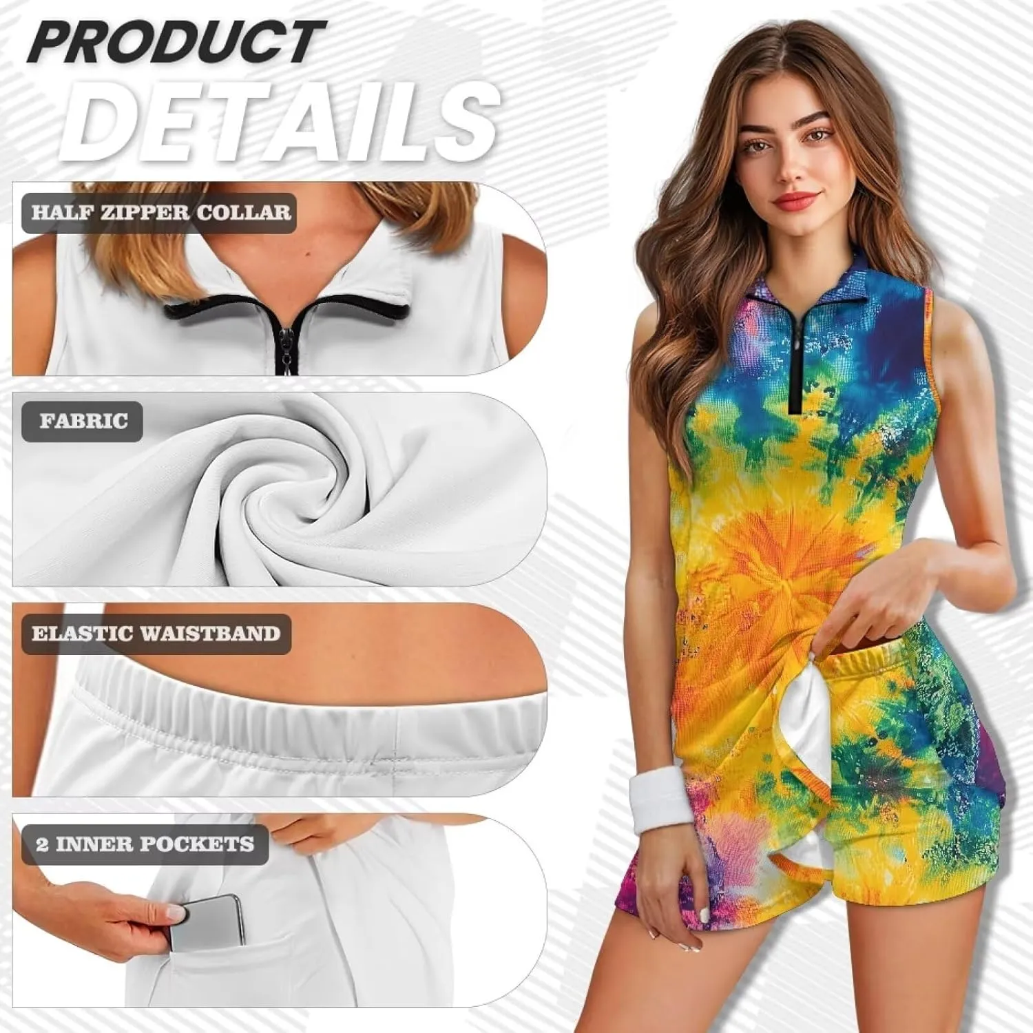Stretch Golf Dress Multi-Sport Skort Dress Yoga Shorts Built-in Ball Pocket Quick-Dry Perfect for Golf Tennis Gym