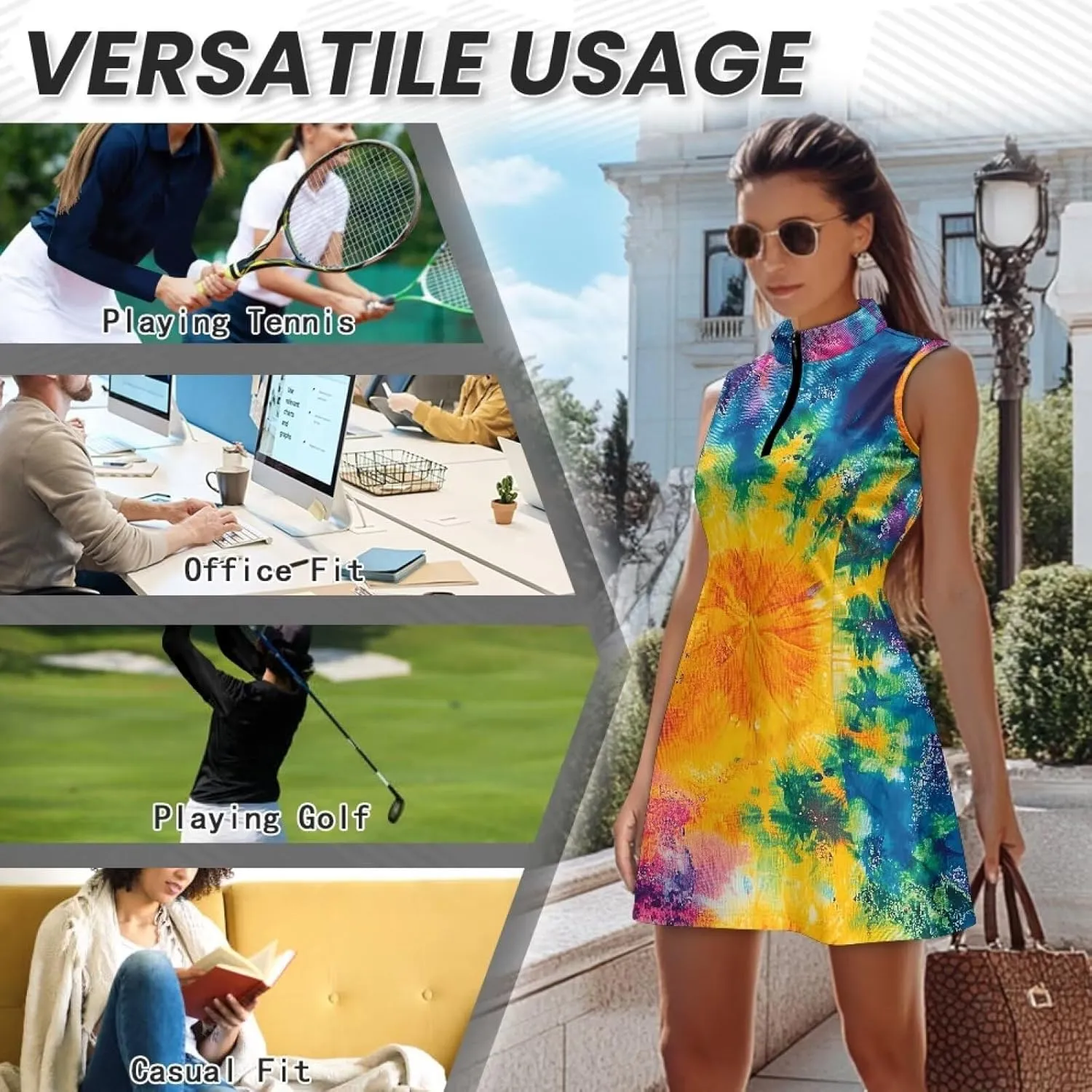 Stretch Golf Dress Multi-Sport Skort Dress Yoga Shorts Built-in Ball Pocket Quick-Dry Perfect for Golf Tennis Gym