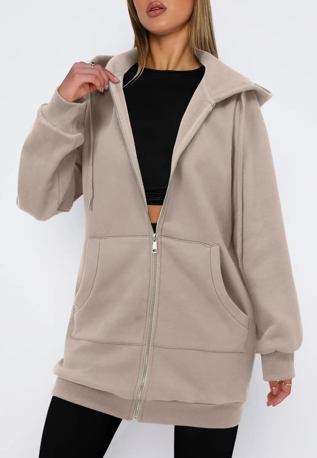 StunShow Women's Zip Up Hoodies Oversized Fleece Long Sleeve Sweatshirts Casual Fall Jacket Coat with Pocket(S-3XL)