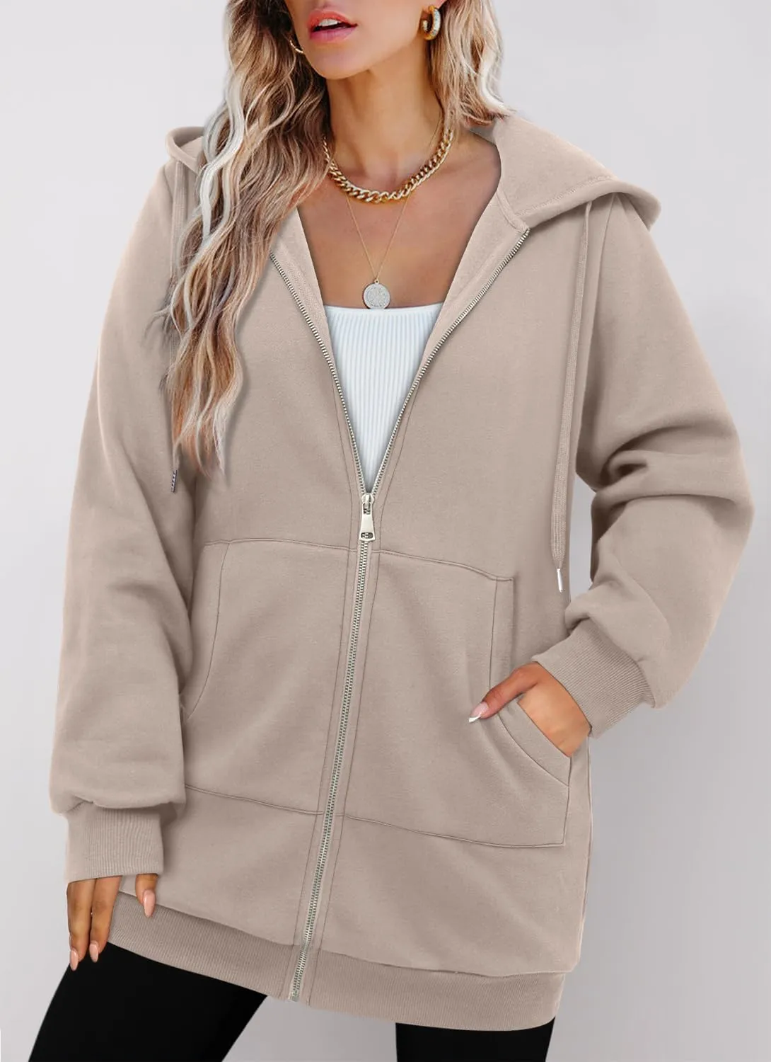 StunShow Women's Zip Up Hoodies Oversized Fleece Long Sleeve Sweatshirts Casual Fall Jacket Coat with Pocket(S-3XL)