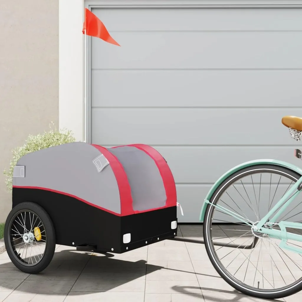 Sturdy and Durable Bike Trailer for Heavy Loads, Iron Frame, Safety Flag, Black and Red