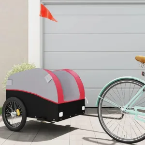 Sturdy and Durable Bike Trailer for Heavy Loads, Iron Frame, Safety Flag, Black and Red