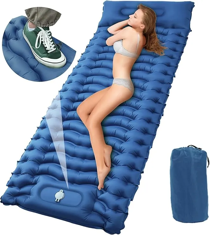 STURME Sleeping Pad for Camping, 3.9 Inch Extra-Thick Self-Inflating Camping Mattress with Foot Pump, Compact Air Mattress Ultralight Sleeping Mat with Pillow for Backpacking, Hiking, Outdoor -Blue