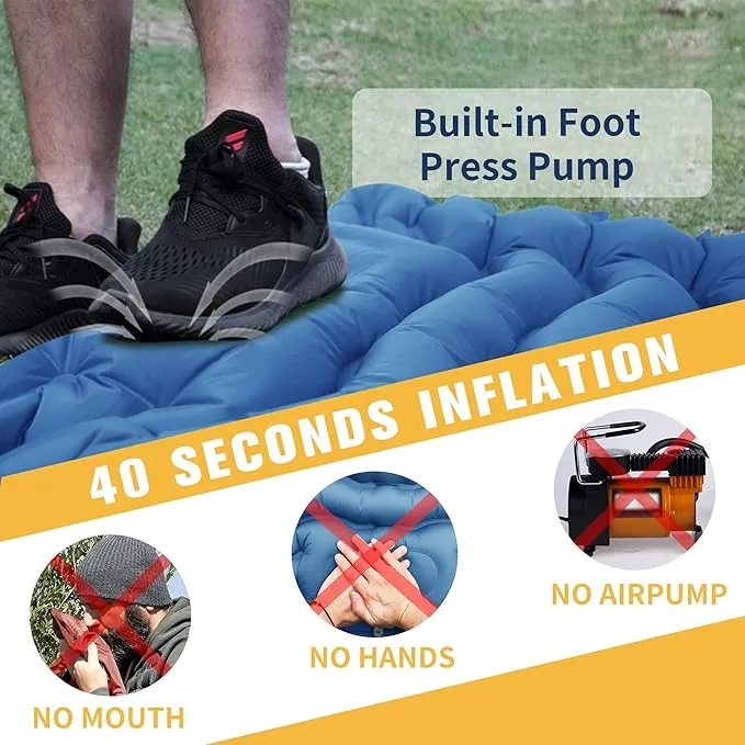 STURME Sleeping Pad for Camping, 3.9 Inch Extra-Thick Self-Inflating Camping Mattress with Foot Pump, Compact Air Mattress Ultralight Sleeping Mat with Pillow for Backpacking, Hiking, Outdoor -Blue