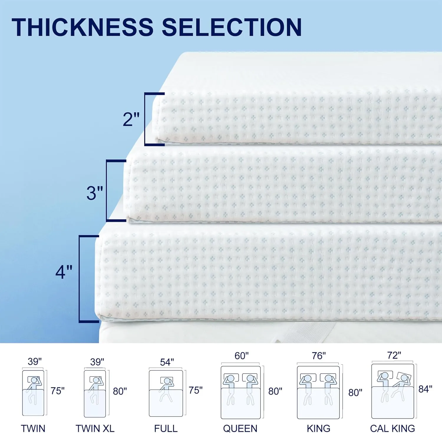 Subrtex 2 Inch Mattress Topper Cover (Only Cover) Mattress Topper Protector Bedding Rayon Made from Bamboo Removable Mattress Encasement with Zippers, Queen
