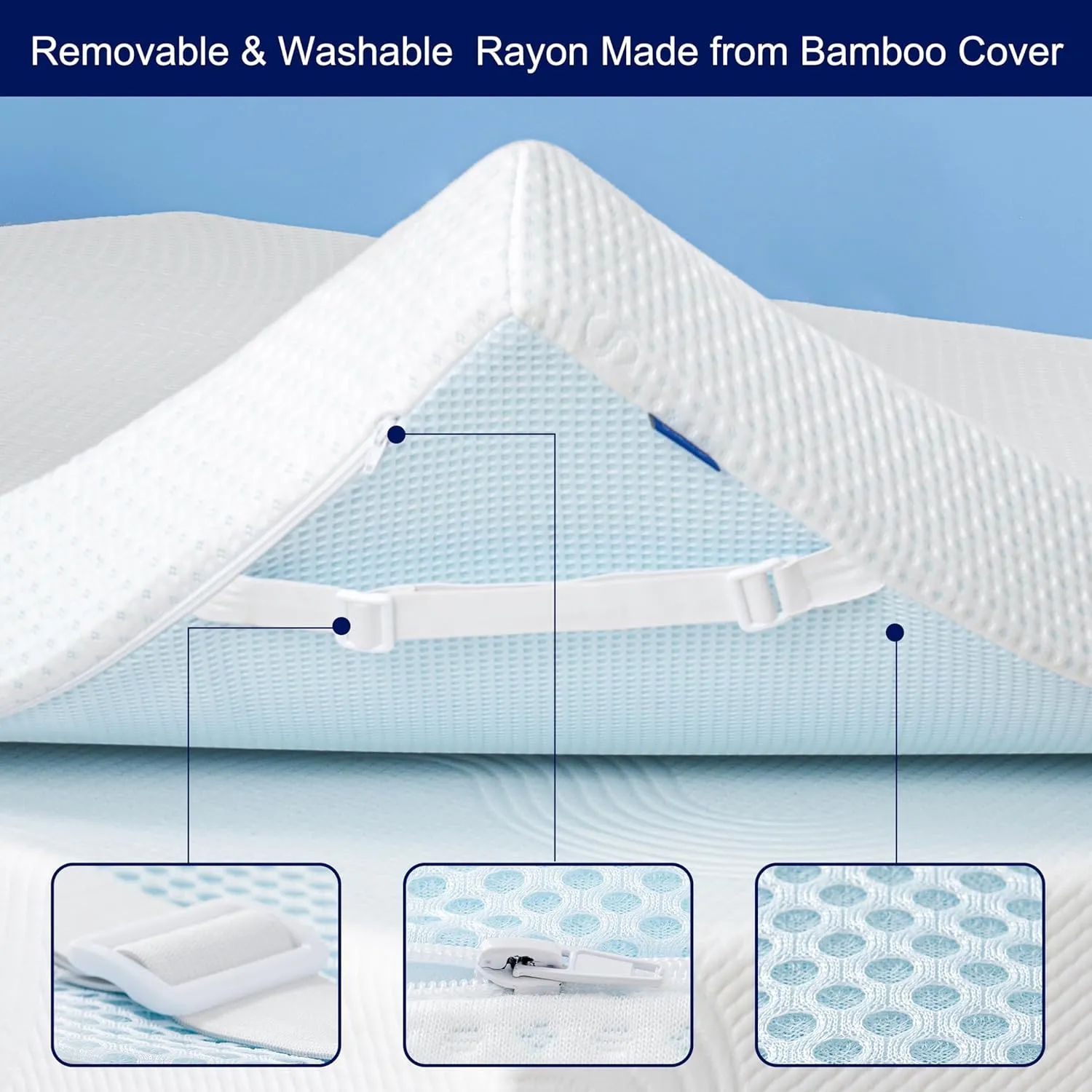Subrtex 2 Inch Mattress Topper Cover (Only Cover) Mattress Topper Protector Bedding Rayon Made from Bamboo Removable Mattress Encasement with Zippers, Queen