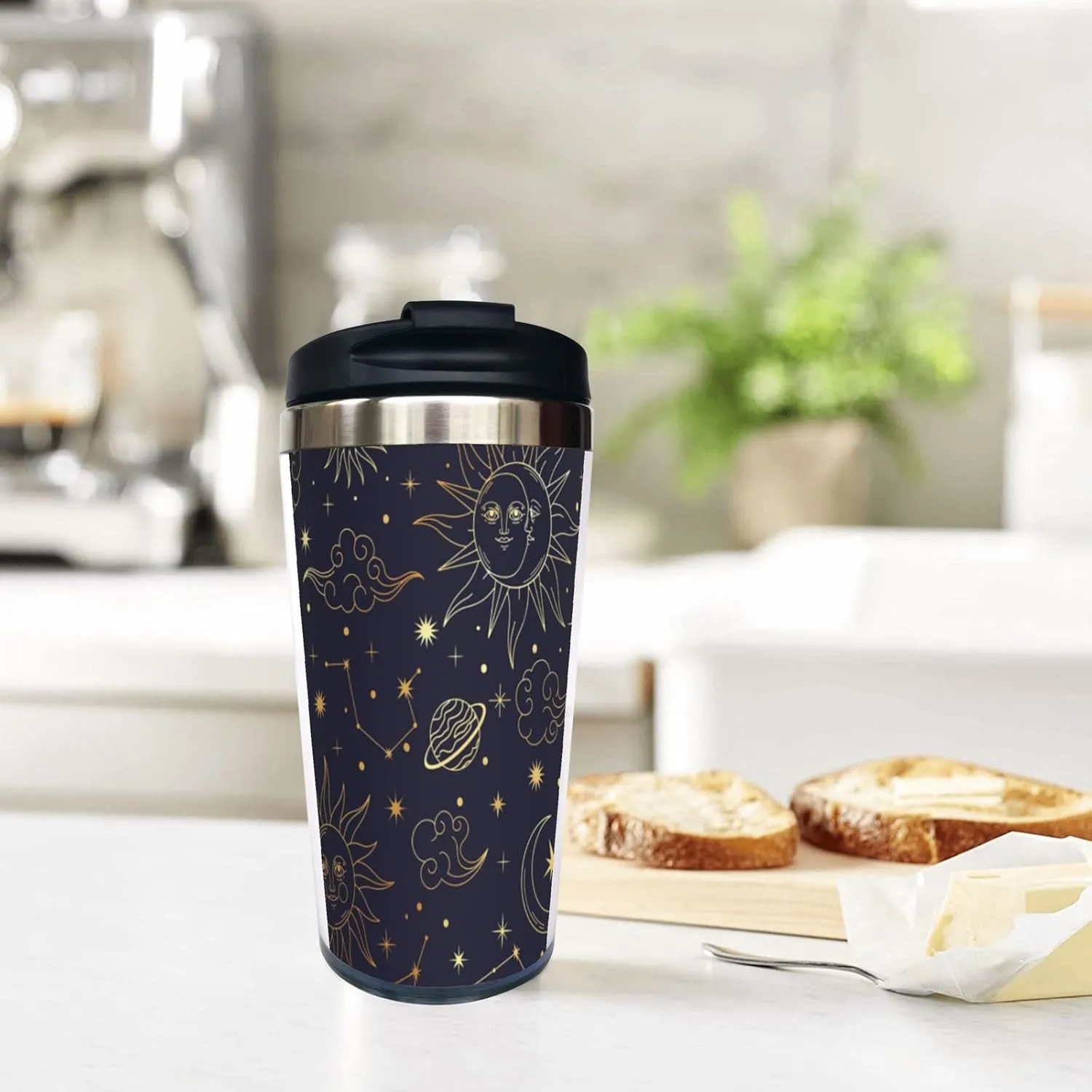 Sun Moon Star Planet Constellations Pattern 13OZ Coffee Cup,With Lid Stainless Steel Insulated Tumbler Travel Mug Insulated Water Bottle,for Dad Mom Friends Coworkers