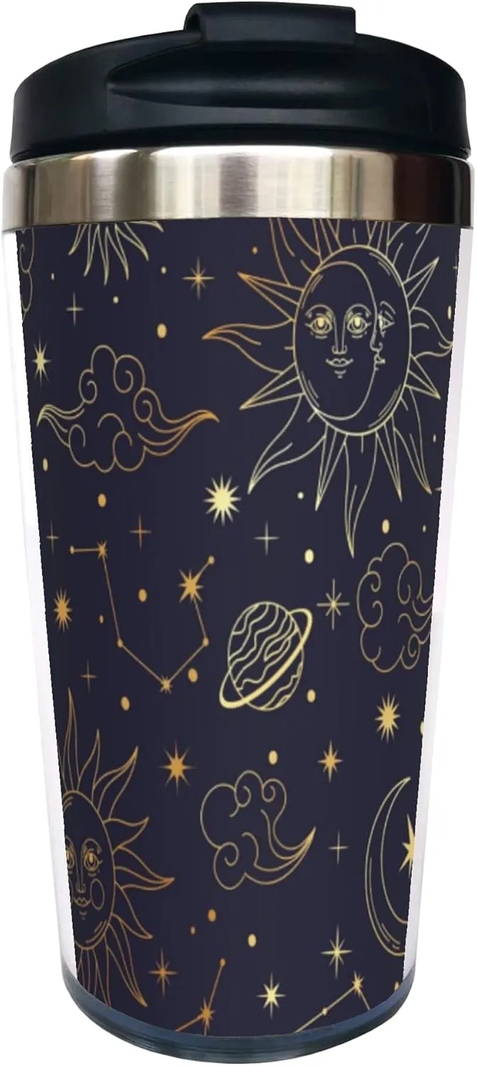 Sun Moon Star Planet Constellations Pattern 13OZ Coffee Cup,With Lid Stainless Steel Insulated Tumbler Travel Mug Insulated Water Bottle,for Dad Mom Friends Coworkers