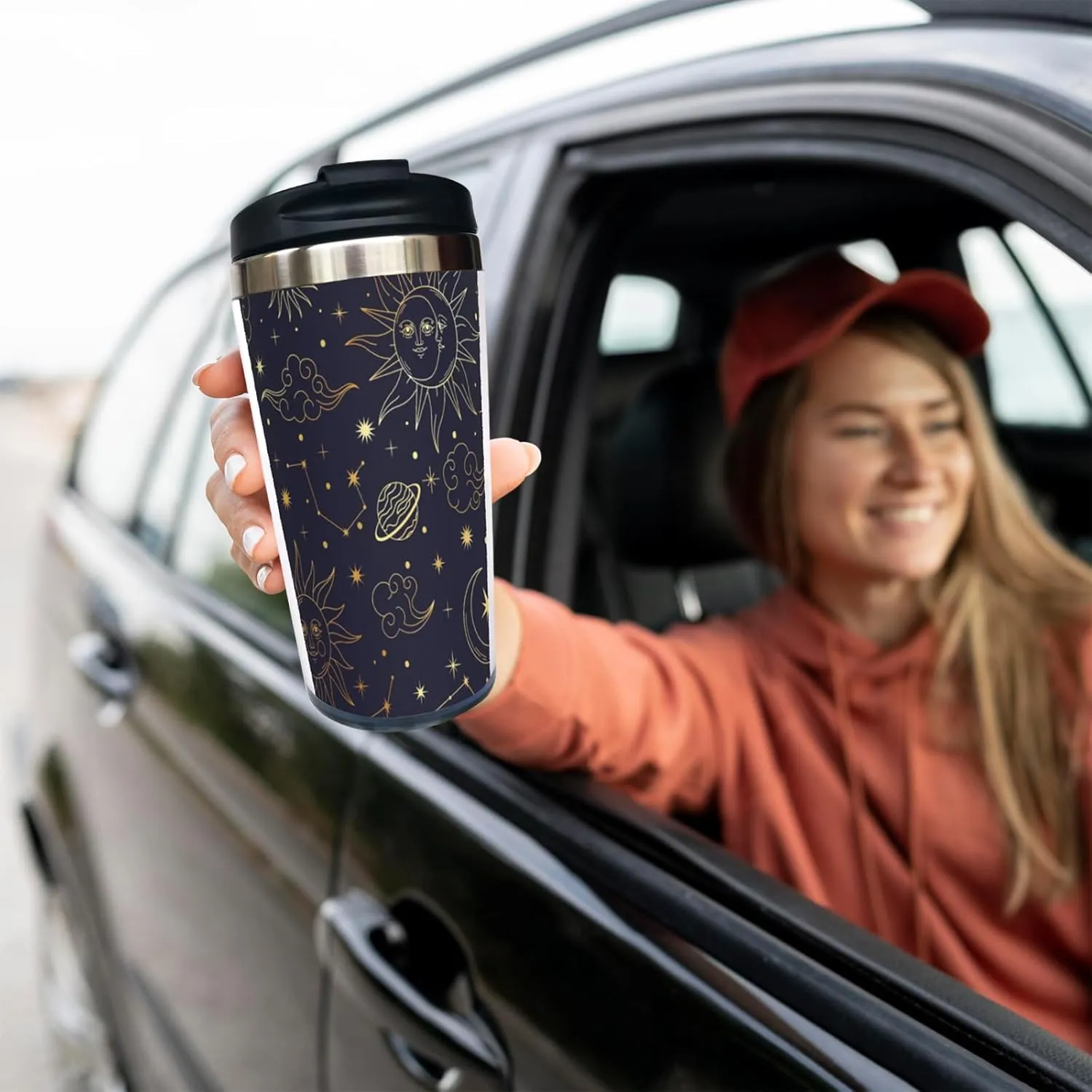 Sun Moon Star Planet Constellations Pattern 13OZ Coffee Cup,With Lid Stainless Steel Insulated Tumbler Travel Mug Insulated Water Bottle,for Dad Mom Friends Coworkers