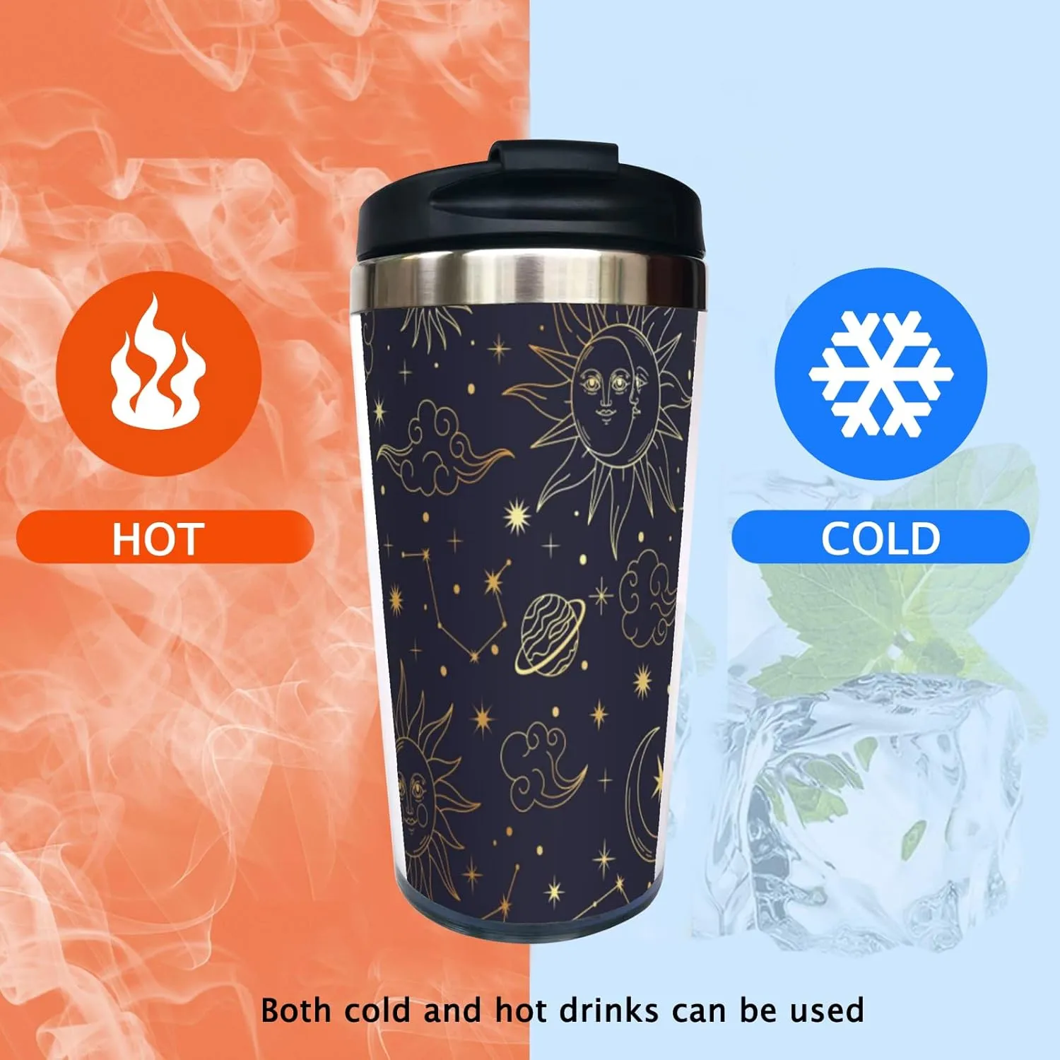 Sun Moon Star Planet Constellations Pattern 13OZ Coffee Cup,With Lid Stainless Steel Insulated Tumbler Travel Mug Insulated Water Bottle,for Dad Mom Friends Coworkers