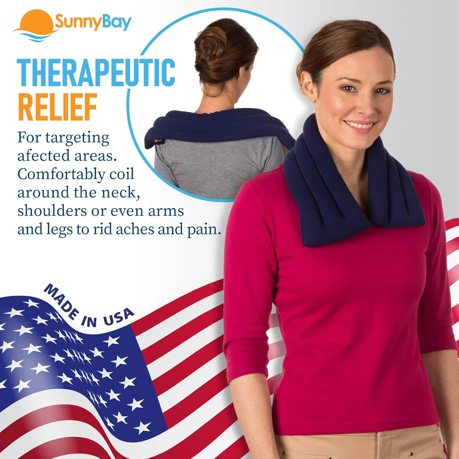 SunnyBay Microwave Heating Pad, 2.4 lbs and 26 Inches Long, Microwavable Heated Neck and Shoulder Wrap for Moist Hot or Cold Therapy, Moldable, Fleece, 26x6 Inches, Made in USA, Midnight Blue