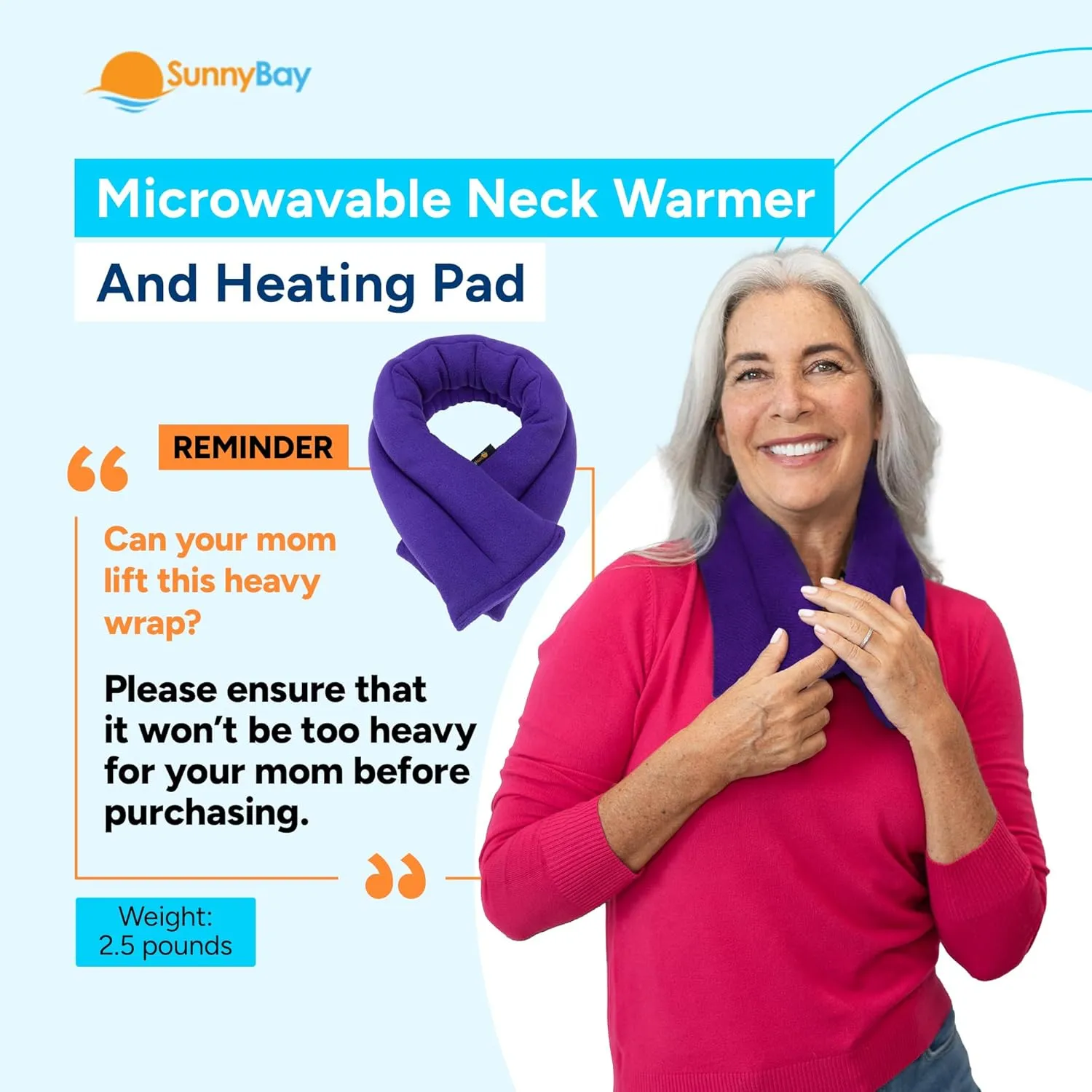 SunnyBay Microwave Heating Pad, Microwavable Heated Neck and Shoulder Wrap for Moist Hot or Cold Therapy, Lightly Weighted with Moldable Flaxseed, 26x6 Inches, Made in USA, Purple
