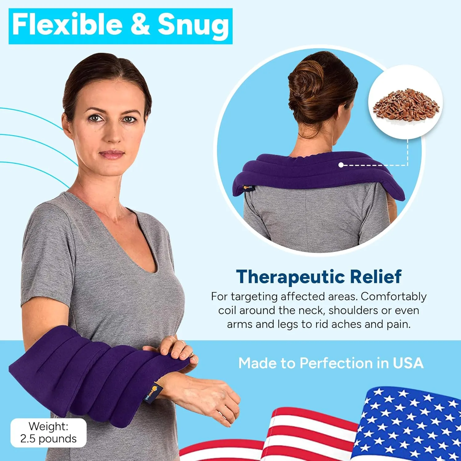 SunnyBay Microwave Heating Pad, Microwavable Heated Neck and Shoulder Wrap for Moist Hot or Cold Therapy, Lightly Weighted with Moldable Flaxseed, 26x6 Inches, Made in USA, Purple