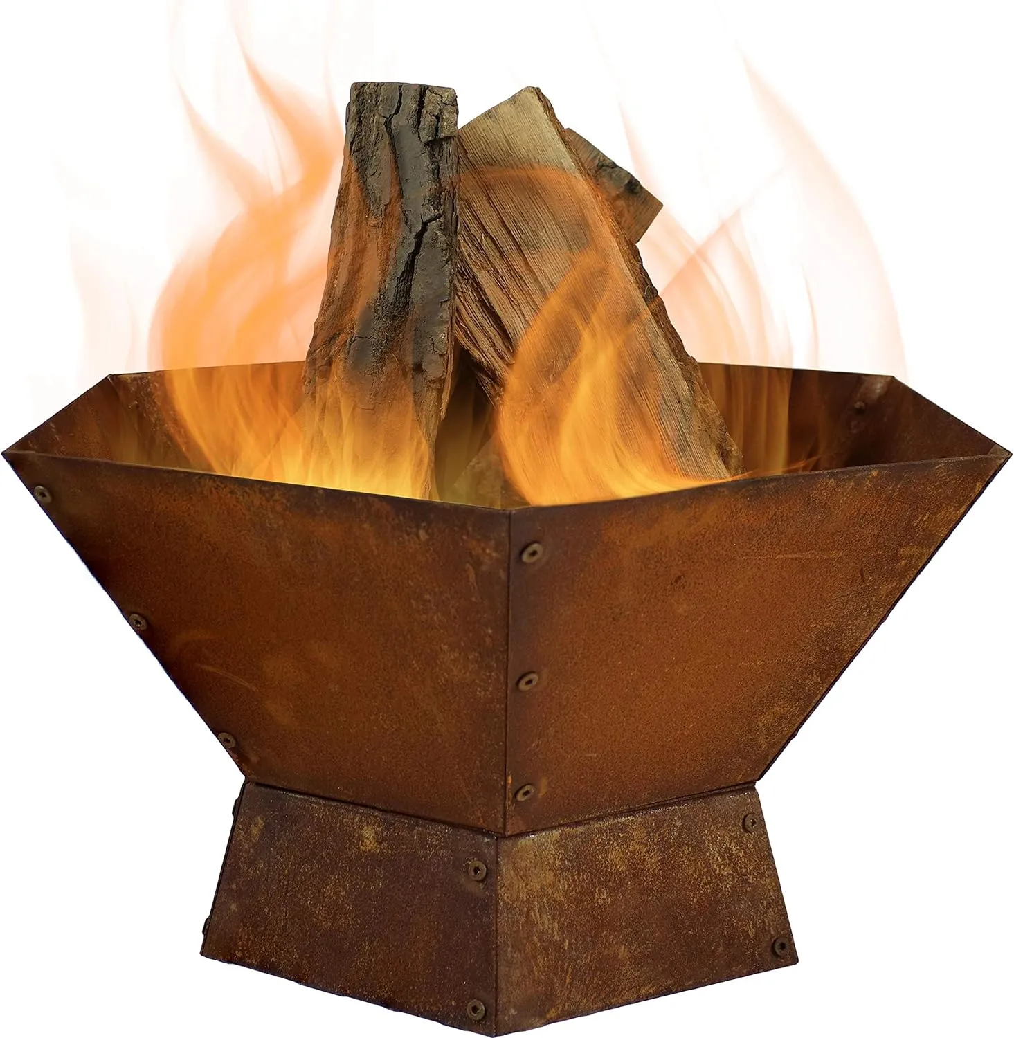 Sunnydaze Rustic Affinity 23-Inch Steel Raised Outdoor Fire Pit Kit with Oxidized Finish - Hexagon-Shaped