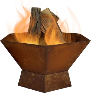 Sunnydaze Rustic Affinity 23-Inch Steel Raised Outdoor Fire Pit Kit with Oxidized Finish - Hexagon-Shaped
