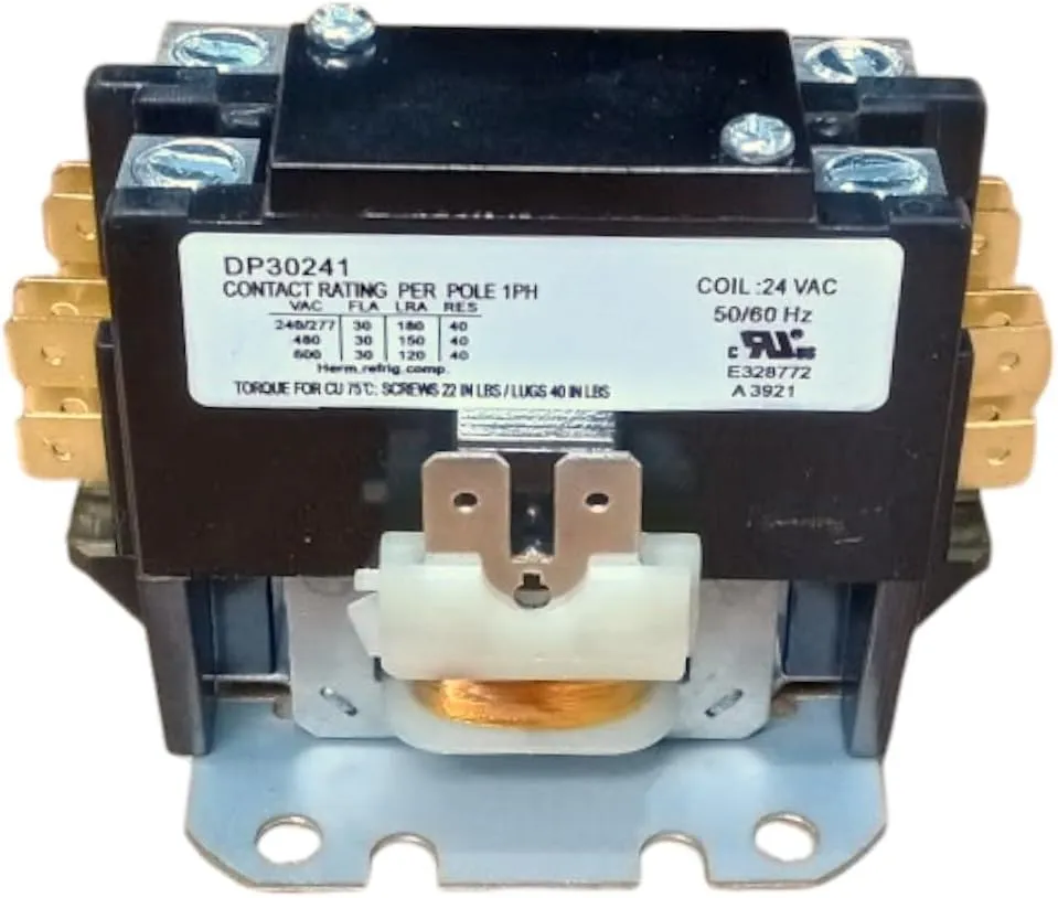 Supco DP30241 Contactor 30 FLA 40 RLA 24 Volts 1.5 Pole