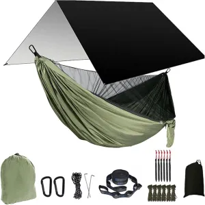 Swing Set Camping Hammock, Rainfly Travel Hammock, Net Hammock, Tent, Outdoor Hiking Backpack, Travel Camping Accessories Swing Seat (Color : Black and Army Green)