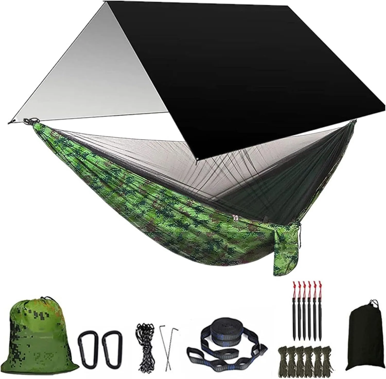 Swing Set Camping Hammock, Rainfly Travel Hammock, Net Hammock, Tent, Outdoor Hiking Backpack, Travel Camping Accessories Swing Seat (Color : Black and Camouflage)