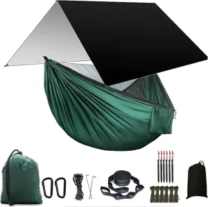 Swing Set Camping Hammock, Rainfly Travel Hammock, Net Hammock, Tent, Outdoor Hiking Backpack, Travel Camping Accessories Swing Seat (Color : Black and Green)