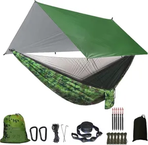 Swing Set Camping Hammock, Rainfly Travel Hammock, Net Hammock, Tent, Outdoor Hiking Backpack, Travel Camping Accessories Swing Seat (Color : Green and Camouflag)